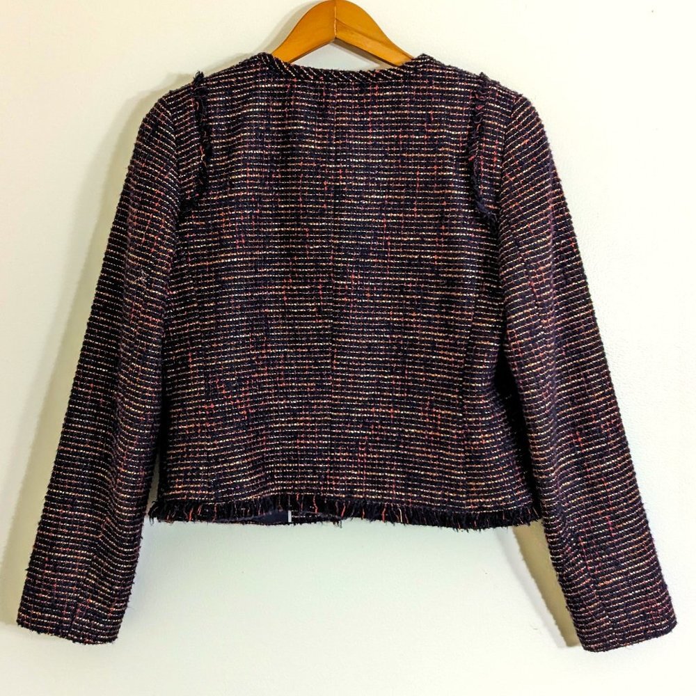 Banana Republic Tweed Fringe Detail Cropped Blazer Multicolor Size 8 - Picture 5 of 6